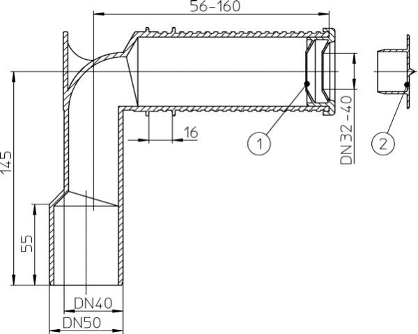 Siphonanschlusswinkel DN40/50 für Siphonrohre DN32 und DN40 HL34